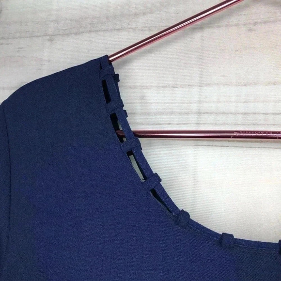 VTG Kathy Lee Dress 14 Dark Blue Short Sleeve Midi Back Zip Unlined - Picture 6 of 11